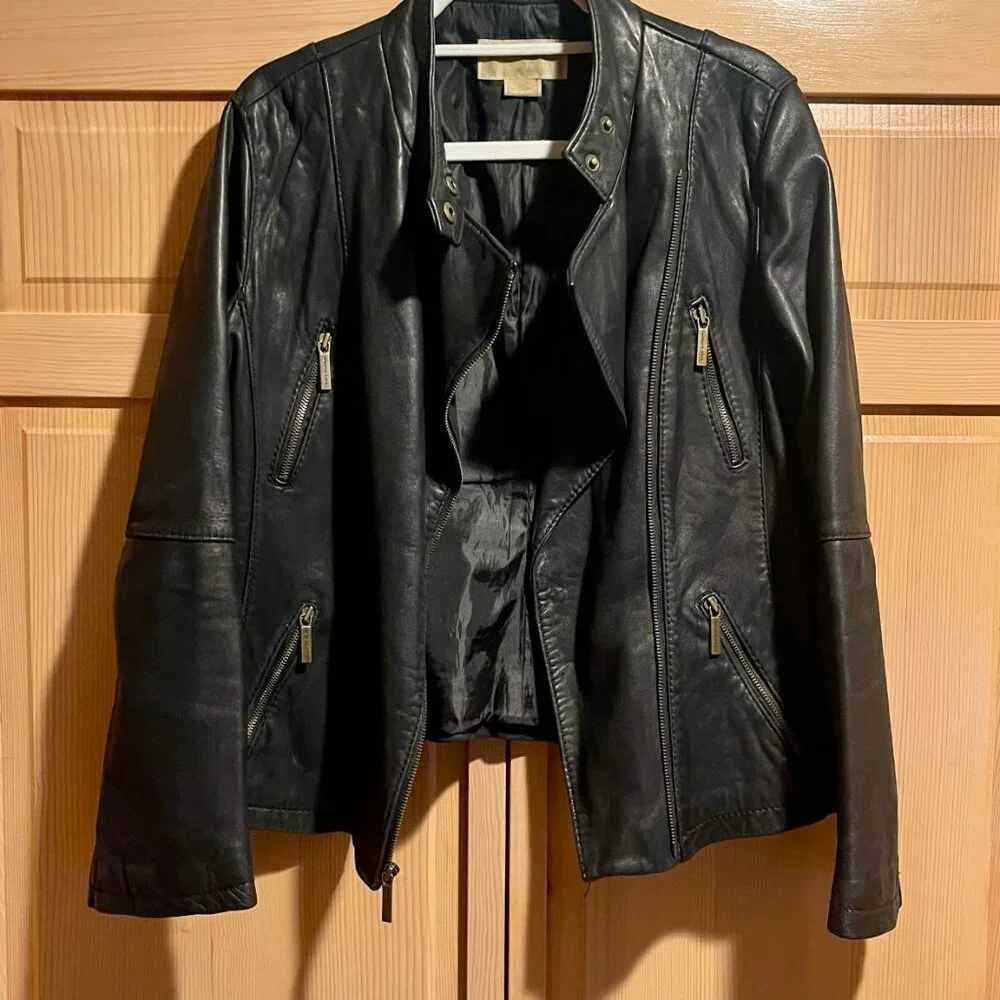 Michael by Michael Kors Genuine Leather  Asymmetrical "Moto" Jacket - Picture 4 of 6